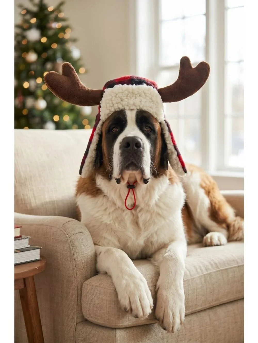 NWT Huxley & Kent XL Dog Antler Hat Buffalo Plaid Christmas Holiday Pet Hat